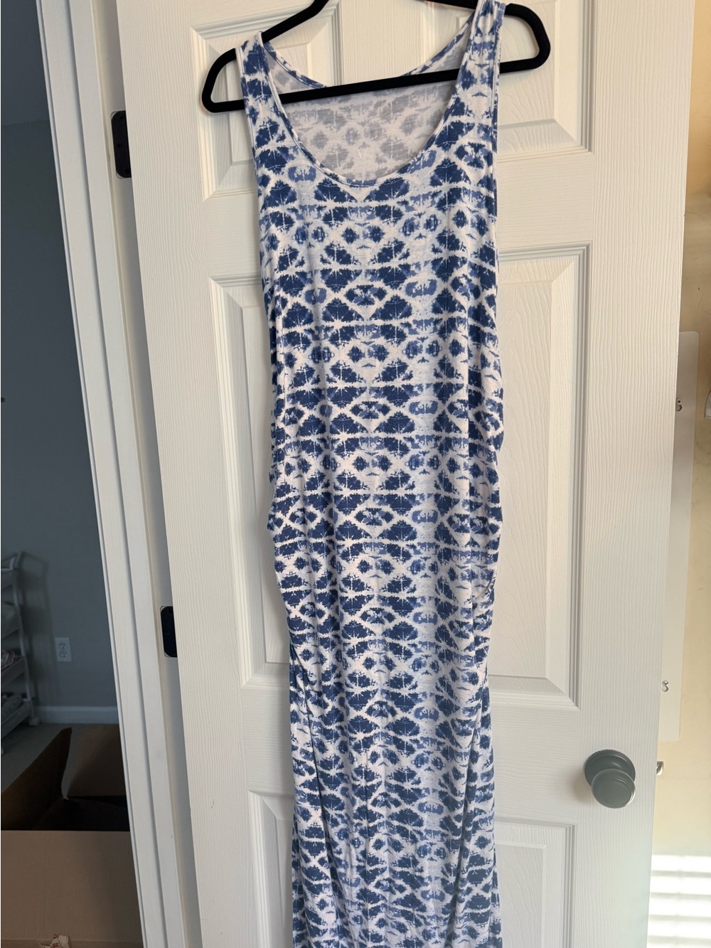Blue and White Tie-Dye Maxi Maternity Tank Dress